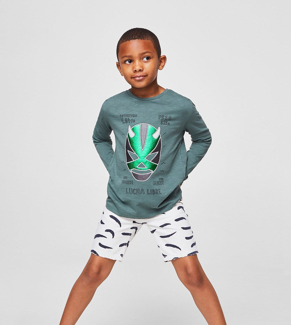 Printed cotton-blend t-shirt